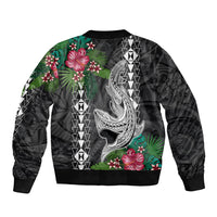 Hawaii Kakau Bomber Jacket Mix Sharks Polynesian Hibiscus LT6 - Wonder Print Shop