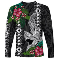 Hawaii Kakau Long Sleeve Shirt Mix Sharks Polynesian Hibiscus LT6 - Wonder Print Shop