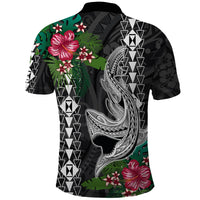 Hawaii Kakau Polo Shirt Mix Sharks Polynesian Hibiscus LT6 - Wonder Print Shop