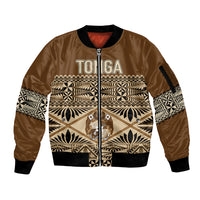 Personalised Tonga Independence Day Sleeve Zip Bomber Jacket Ngatu Tapa Style - Wonder Print Shop