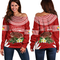 Personalised Tonga Independence Day Off Shoulder Sweater Kumete Kava Bowl With Plumeria - Wonder Print Shop