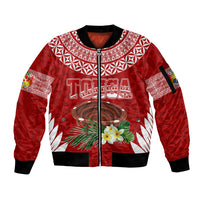 Personalised Tonga Independence Day Sleeve Zip Bomber Jacket Kumete Kava Bowl With Plumeria - Wonder Print Shop
