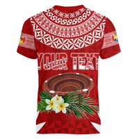 Personalised Tonga Independence Day Women V Neck T Shirt Kumete Kava Bowl With Plumeria - Wonder Print Shop