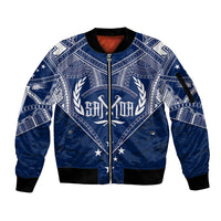 Personalised Samoa Independence Day Sleeve Zip Bomber Jacket Chest Tattoo Symbolic Style - Wonder Print Shop