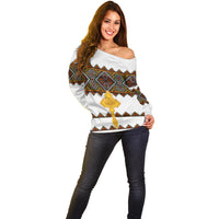 Eritrea Off Shoulder Sweater Tilet Mix Eritrean Cross - White - Wonder Print Shop