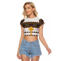 Eritrea Raglan Cropped T Shirt Tilet Mix Eritrean Cross - White - Wonder Print Shop