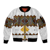 Eritrea Sleeve Zip Bomber Jacket Tilet Mix Eritrean Cross - White - Wonder Print Shop