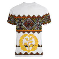 Eritrea Women V Neck T Shirt Tilet Mix Eritrean Cross - White - Wonder Print Shop