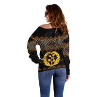 Eritrea Off Shoulder Sweater Tilet Mix Eritrean Cross - Black - Wonder Print Shop