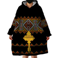 Eritrea Wearable Blanket Hoodie Tilet Mix Eritrean Cross - Black - Wonder Print Shop