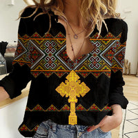 Eritrea Women Casual Shirt Tilet Mix Eritrean Cross - Black - Wonder Print Shop