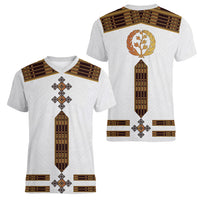 Eritrea Women V Neck T Shirt Tilet Habesha Style - White - Wonder Print Shop