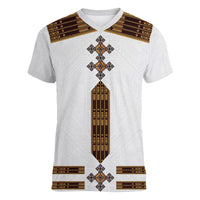 Eritrea Women V Neck T Shirt Tilet Habesha Style - White - Wonder Print Shop