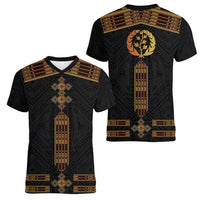 Eritrea Women V Neck T Shirt Tilet Habesha Style - Black - Wonder Print Shop