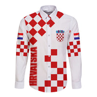 Croatia National Day Long Sleeve Button Shirt Checkerboard Hrvatska Simple Style 01 - Wonder Print Shop