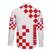 Croatia National Day Long Sleeve Button Shirt Checkerboard Hrvatska Simple Style 01 - Wonder Print Shop