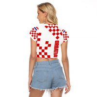 Croatia National Day Raglan Cropped T Shirt Checkerboard Hrvatska Simple Style 01 - Wonder Print Shop