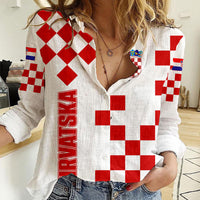 Croatia National Day Women Casual Shirt Checkerboard Hrvatska Simple Style 01 - Wonder Print Shop