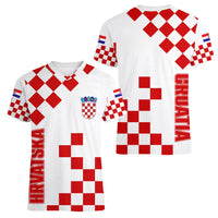 Croatia National Day Women V Neck T Shirt Checkerboard Hrvatska Simple Style 01 - Wonder Print Shop