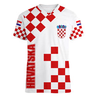 Croatia National Day Women V Neck T Shirt Checkerboard Hrvatska Simple Style 01 - Wonder Print Shop