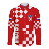 Croatia National Day Long Sleeve Button Shirt Checkerboard Hrvatska Simple Style 02 - Wonder Print Shop