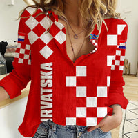 Croatia National Day Women Casual Shirt Checkerboard Hrvatska Simple Style 02 - Wonder Print Shop