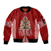 Personalised Tonga Rugby Sleeve Zip Bomber Jacket Mate Ma'a Tonga Independence Day - Wonder Print Shop