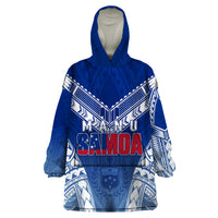 Personalised Samoa Rugby Wearable Blanket Hoodie Manu Samoa Gradient Blue - Wonder Print Shop