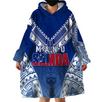 Personalised Samoa Rugby Wearable Blanket Hoodie Manu Samoa Gradient Blue - Wonder Print Shop