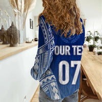 Personalised Samoa Rugby Women Casual Shirt Manu Samoa Gradient Blue - Wonder Print Shop