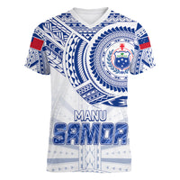 Personalised Samoa Rugby Women V Neck T Shirt Manu Samoa Gradient White - Wonder Print Shop