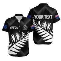 Black personalized Hawaiian shirt with football ferns graphic, button-front, short sleeves