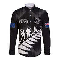 Personalised New Zealand Football Ferns Long Sleeve Button Shirt Women World Cup 2023 Sporty Vibes - Wonder Print Shop