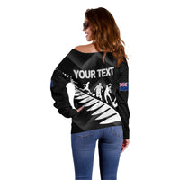 Personalised New Zealand Football Ferns Off Shoulder Sweater Women World Cup 2023 Sporty Vibes - Wonder Print Shop