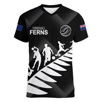 Personalised New Zealand Football Ferns Women V Neck T Shirt Women World Cup 2023 Sporty Vibes - Wonder Print Shop