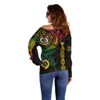 Personalised Vanuatu Off Shoulder Sweater Turtle Chest Tattoo Flag Color - Wonder Print Shop