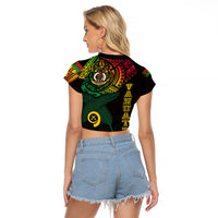 Personalised Vanuatu Raglan Cropped T Shirt Turtle Chest Tattoo Flag Color - Wonder Print Shop