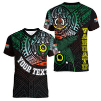 Personalised Vanuatu Women V Neck T Shirt Turtle Chest Tattoo Flag Color - Penama - Wonder Print Shop