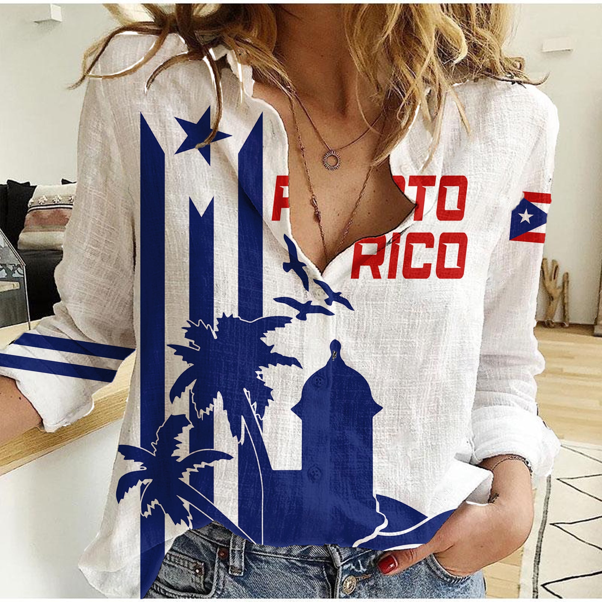 personalised-puerto-rico-baseball-el-morro-silhouette-women-casual-shirt