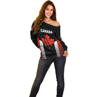 (Custom Personalised) Canada Cricket Off Shoulder Sweater Maple Leaf Unique Style - Black LT8 - Wonder Print Shop
