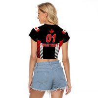 (Custom Personalised) Canada Cricket Raglan Cropped T Shirt Maple Leaf Unique Style - Black LT8 - Wonder Print Shop