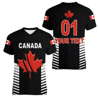 (Custom Personalised) Canada Cricket Women V Neck T Shirt Maple Leaf Unique Style - Black LT8 - Wonder Print Shop