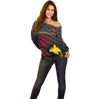 (Custom Personalised) Papua New Guinea Barramundis Cricket Off Shoulder Sweater Birds Of Paradise Paradisaea Raggiana Original - Black LT8 - Wonder Print Shop
