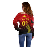(Custom Personalised) Papua New Guinea Barramundis Cricket Off Shoulder Sweater Birds Of Paradise Paradisaea Raggiana Original - Red LT8 - Wonder Print Shop