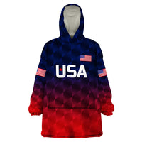 (Custom Personalised) United States National Cricket Wearable Blanket Hoodie Team USA Cricket Gradient Navy Red LT8 - Wonder Print Shop