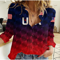 (Custom Personalised) United States National Cricket Women Casual Shirt Team USA Cricket Gradient Navy Red LT8 - Wonder Print Shop