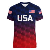 (Custom Personalised) United States National Cricket Women V Neck T Shirt Team USA Cricket Gradient Navy Red LT8 - Wonder Print Shop