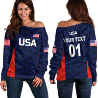 (Custom Personalised) United States National Cricket Off Shoulder Sweater Team USA Cricket Navy LT8 - Wonder Print Shop
