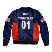 (Custom Personalised) United States National Cricket Sleeve Zip Bomber Jacket Team USA Cricket Navy LT8 - Wonder Print Shop