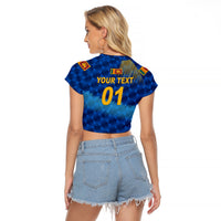 (Custom Personalised) Sri Lanka Cricket Raglan Cropped T Shirt The Lions Special - Blue LT8 - Wonder Print Shop